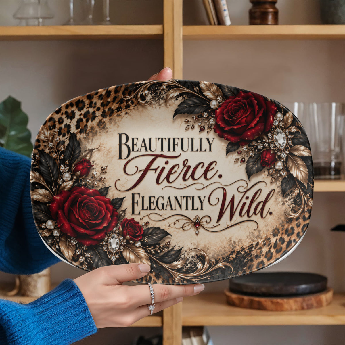 Beautifully Fierce Elegantly Wild 10" × 14" Serving Platter – Wildly in Love Collection | Kraven Raven Designs