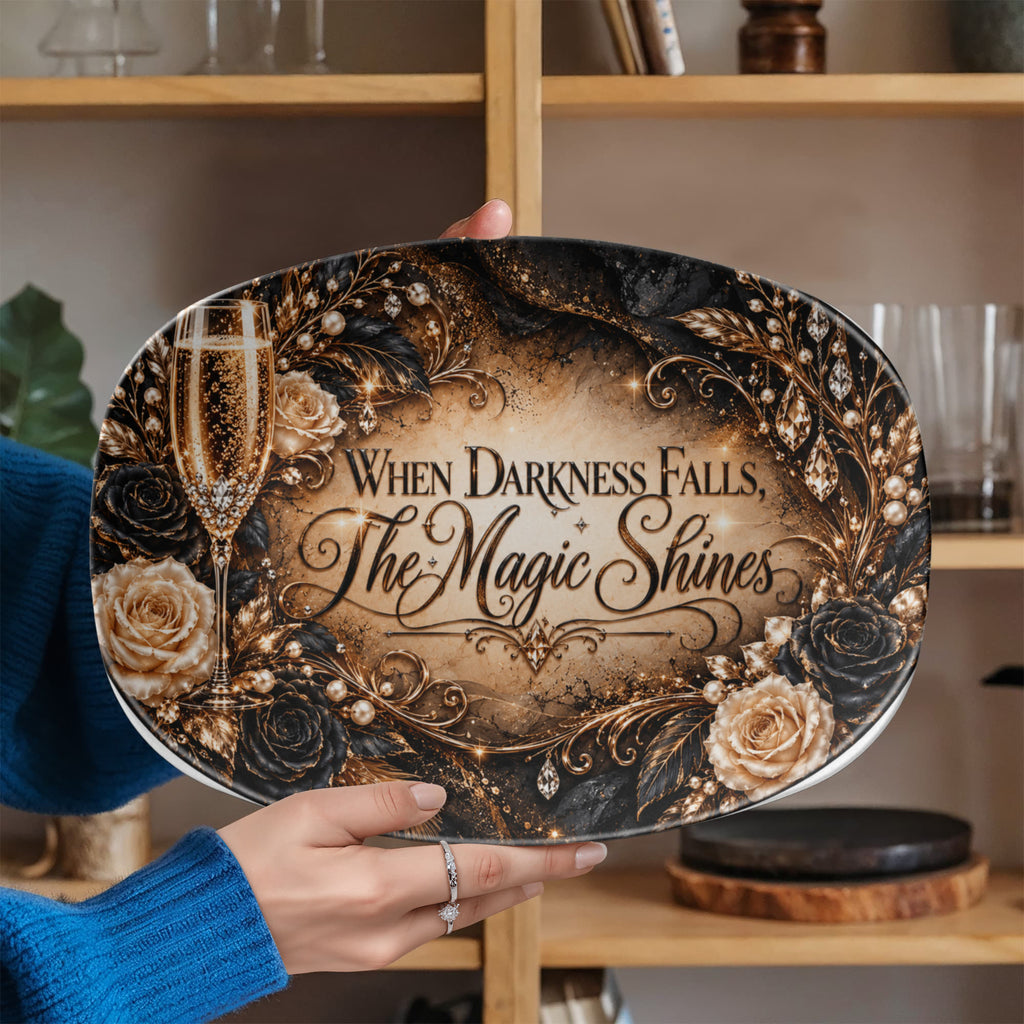 When Darkness Falls, The Magic Shines 10" × 14" Serving Platter – Champagne After Dark Collection | Kraven Raven Designs