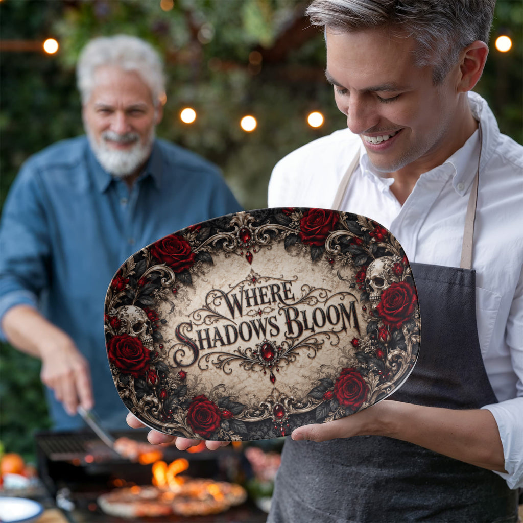 Where Shadows Bloom 10" × 14" Serving Platter – Elegant Gothic Collection | Kraven Raven Designs