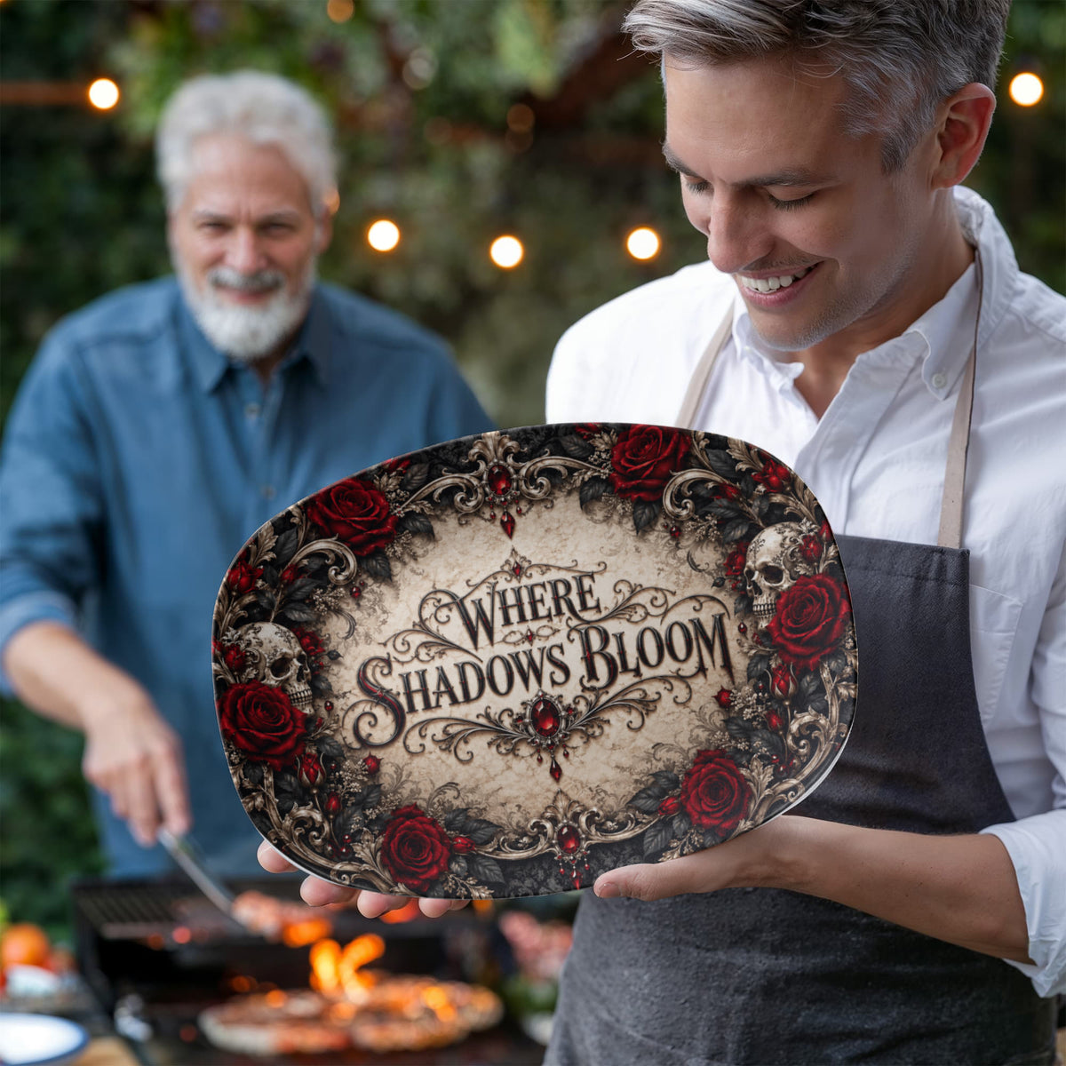 Where Shadows Bloom 10" × 14" Serving Platter – Elegant Gothic Collection | Kraven Raven Designs
