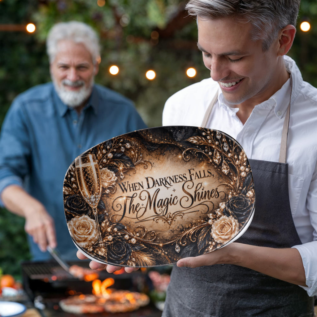 When Darkness Falls, The Magic Shines 10" × 14" Serving Platter – Champagne After Dark Collection | Kraven Raven Designs