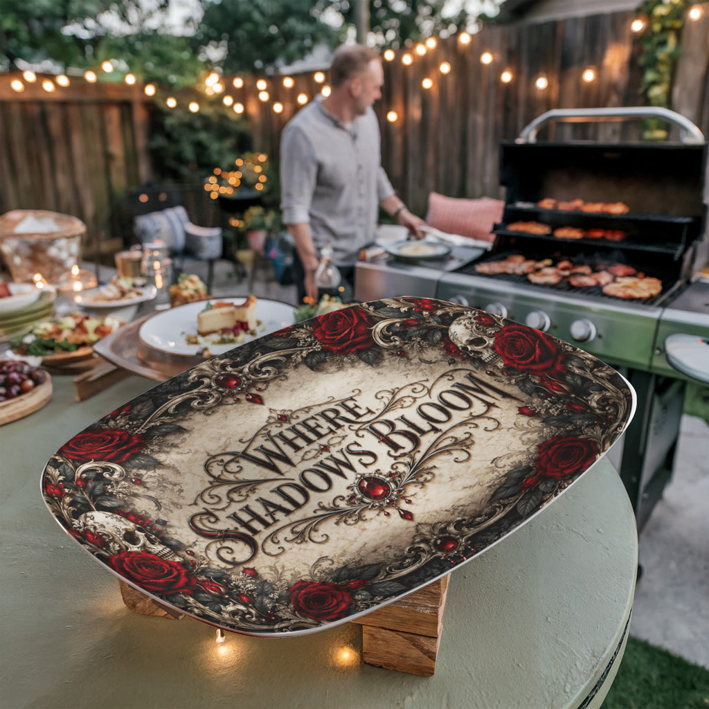 Where Shadows Bloom 10" × 14" Serving Platter – Elegant Gothic Collection | Kraven Raven Designs