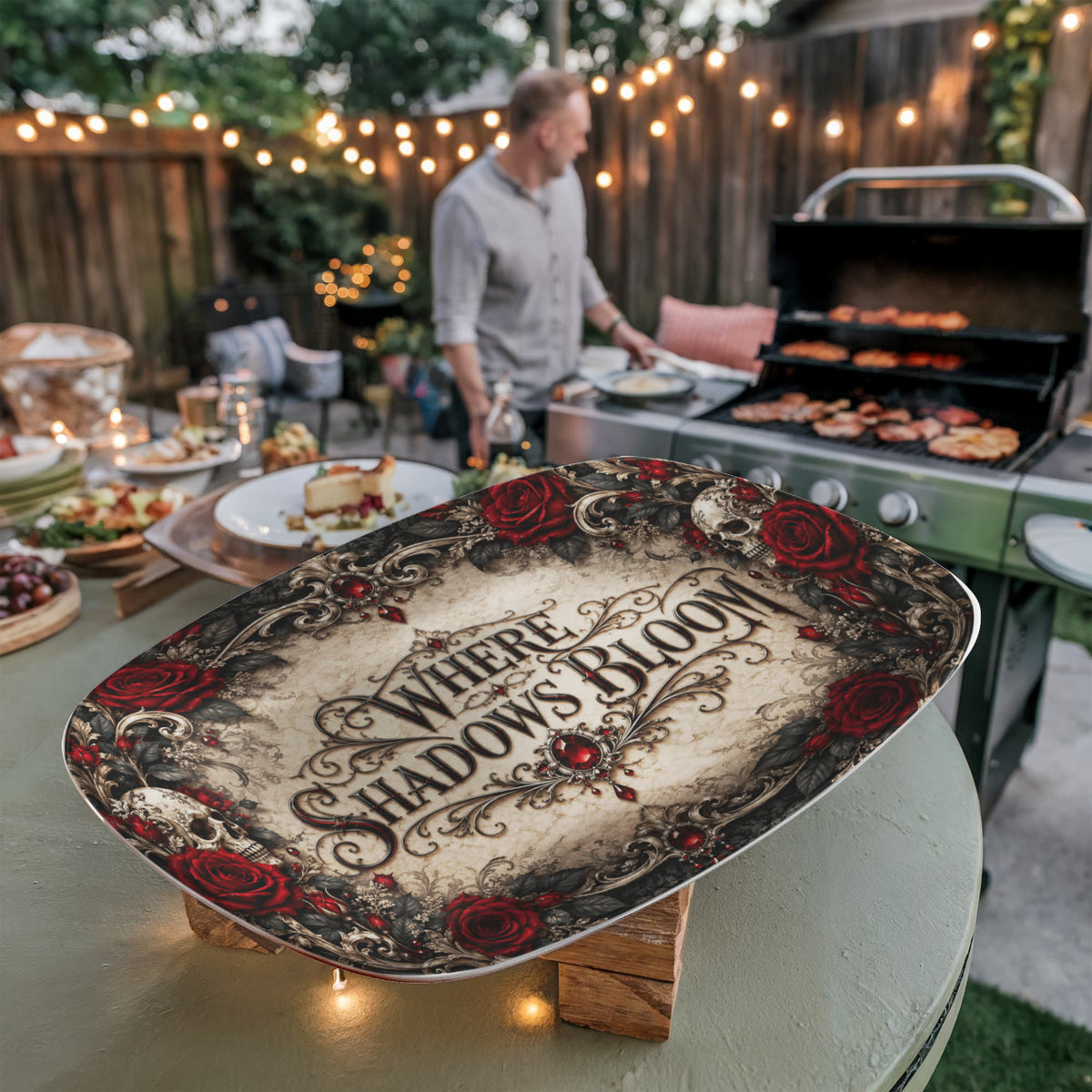 Where Shadows Bloom 10" × 14" Serving Platter – Elegant Gothic Collection | Kraven Raven Designs