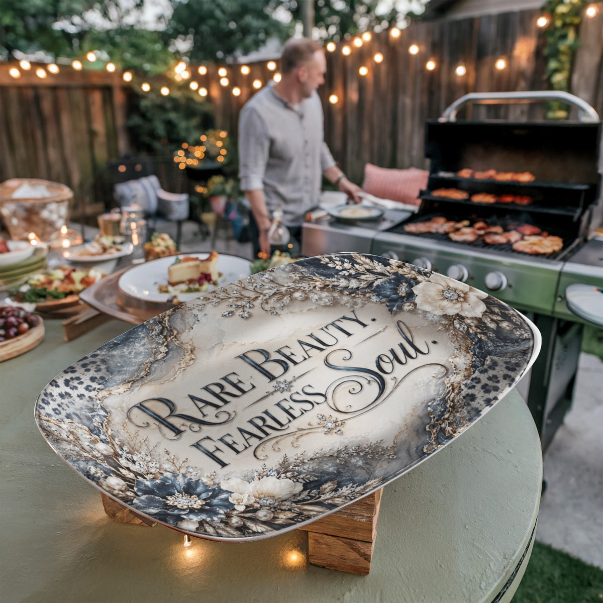 Rare Beauty Fearless Soul 10" × 14" Serving Platter – Snow Leopard Collection | Kraven Raven Designs