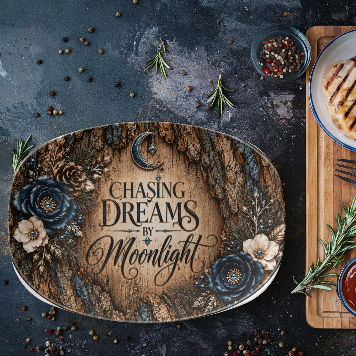 Chasing Dreams by Moonlight 10" × 14" Serving Platter – Moonlit Timber Collection | Kraven Raven Designs