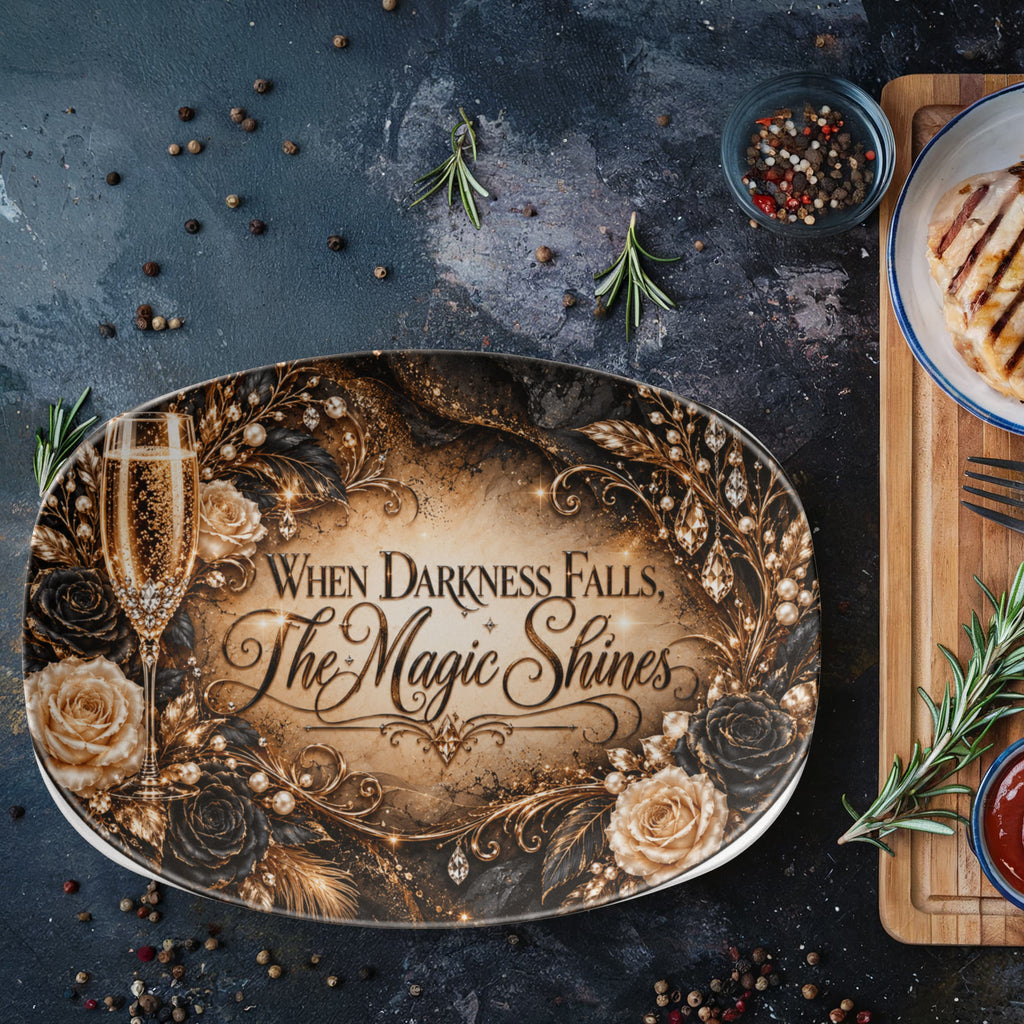 When Darkness Falls, The Magic Shines 10" × 14" Serving Platter – Champagne After Dark Collection | Kraven Raven Designs
