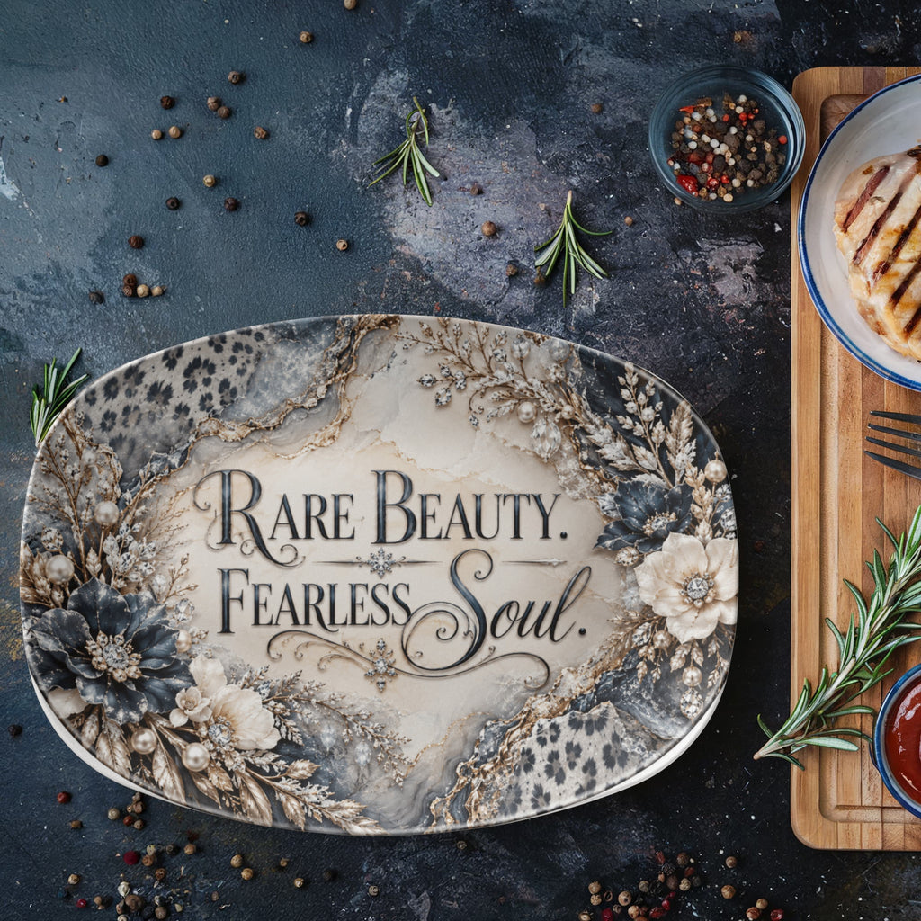 Rare Beauty Fearless Soul 10" × 14" Serving Platter – Snow Leopard Collection | Kraven Raven Designs