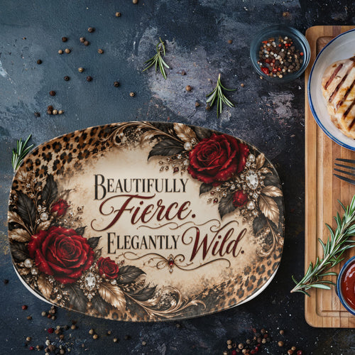 Beautifully Fierce Elegantly Wild 10" × 14" Serving Platter – Wildly in Love Collection | Kraven Raven Designs