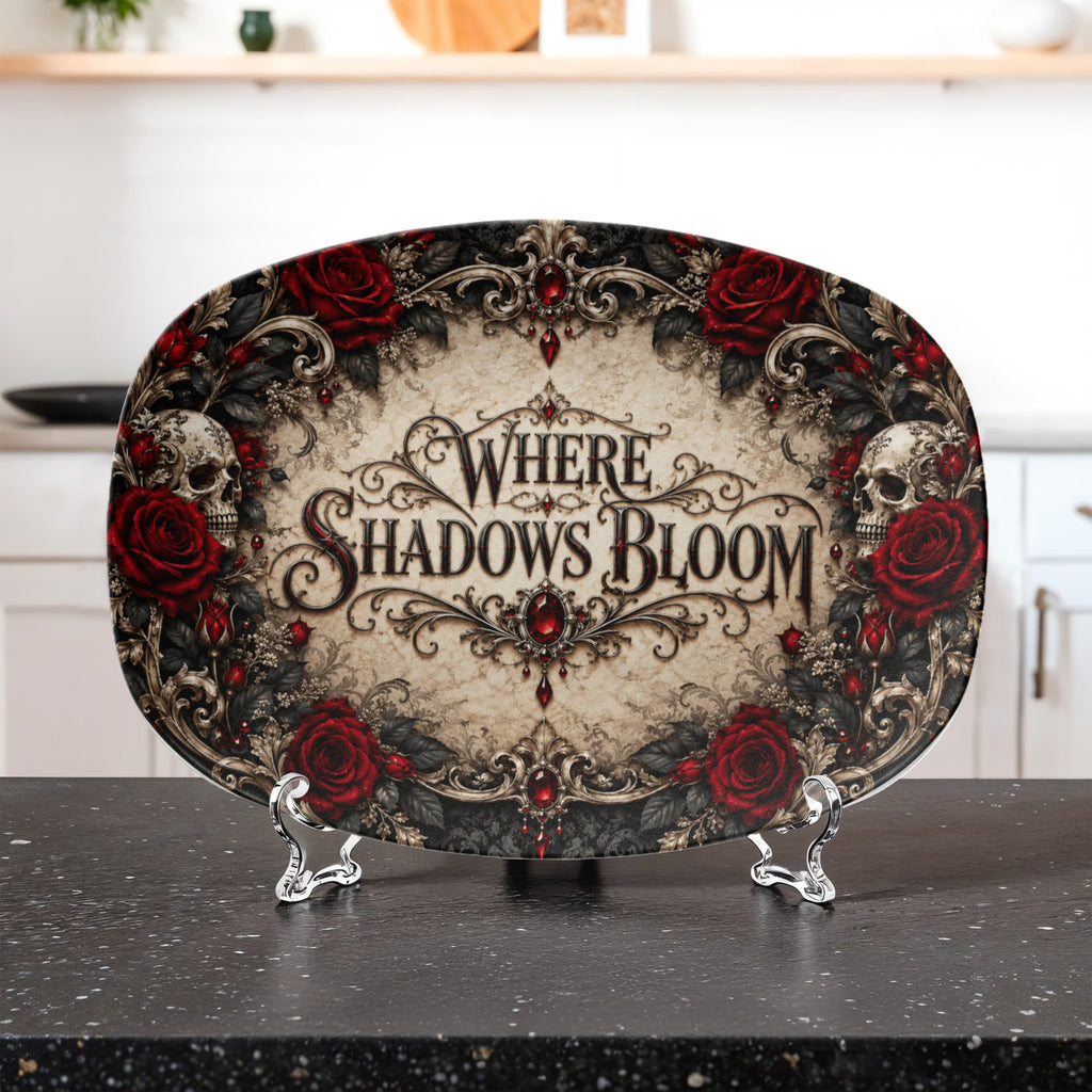 Where Shadows Bloom 10" × 14" Serving Platter – Elegant Gothic Collection | Kraven Raven Designs