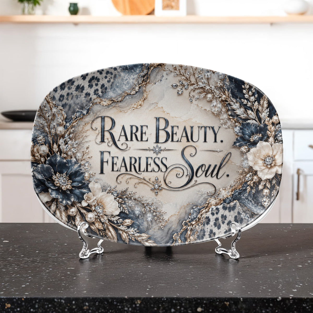 Rare Beauty Fearless Soul 10" × 14" Serving Platter – Snow Leopard Collection | Kraven Raven Designs