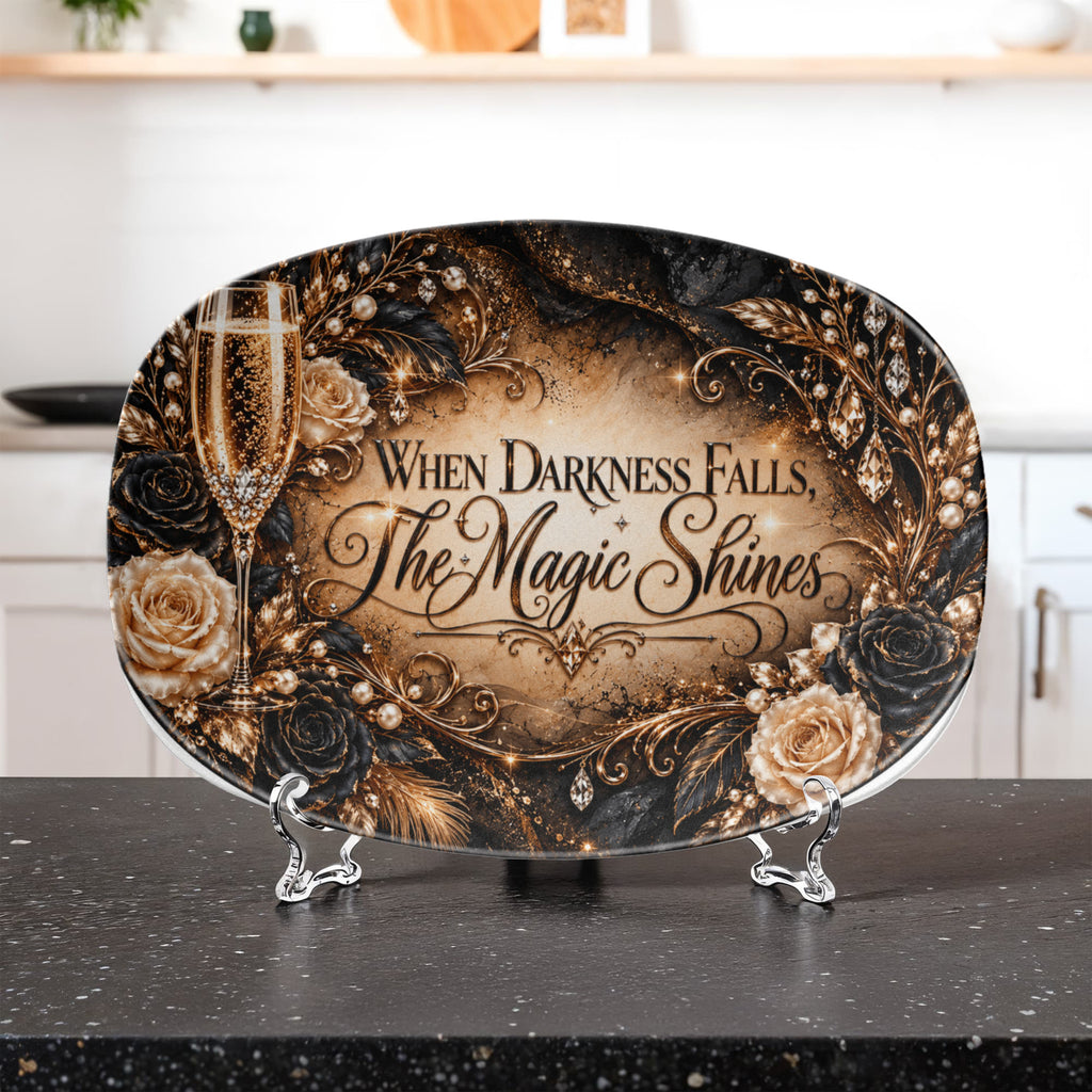 When Darkness Falls, The Magic Shines 10" × 14" Serving Platter – Champagne After Dark Collection | Kraven Raven Designs