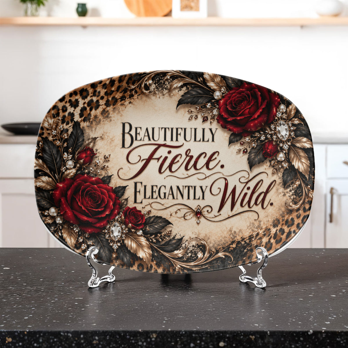 Beautifully Fierce Elegantly Wild 10" × 14" Serving Platter – Wildly in Love Collection | Kraven Raven Designs