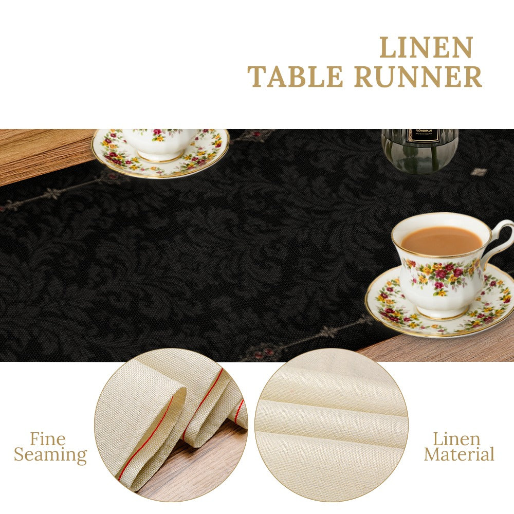 Elegant Gothic Skull & Burgundy Rose Table Runner