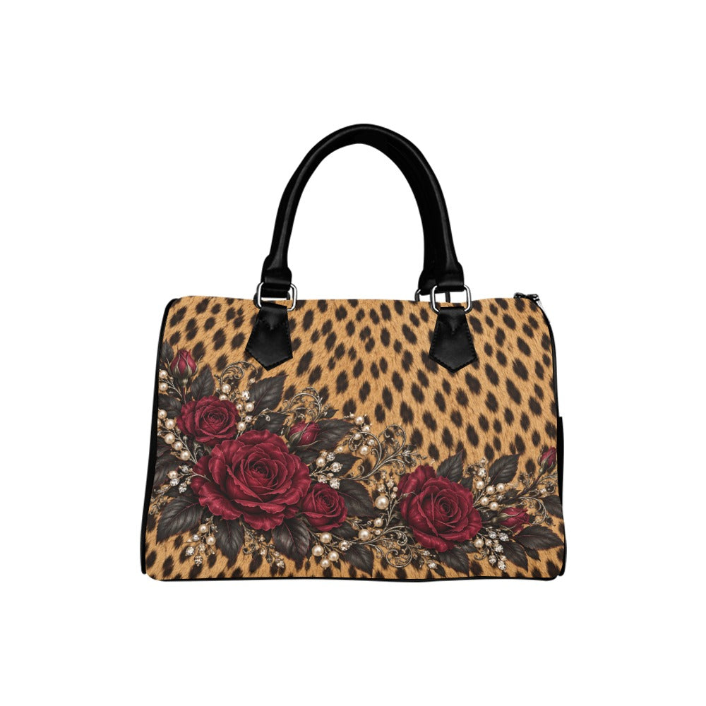 Wildly in Love Cheetah & Burgundy Rose Handbag