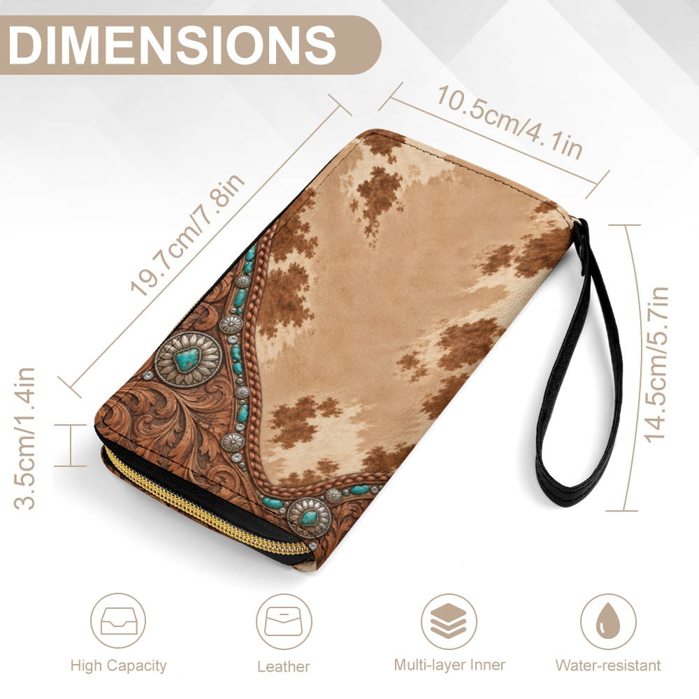 Dust & Diamonds Western Cowhide & Turquoise Print Wristlet Wallet