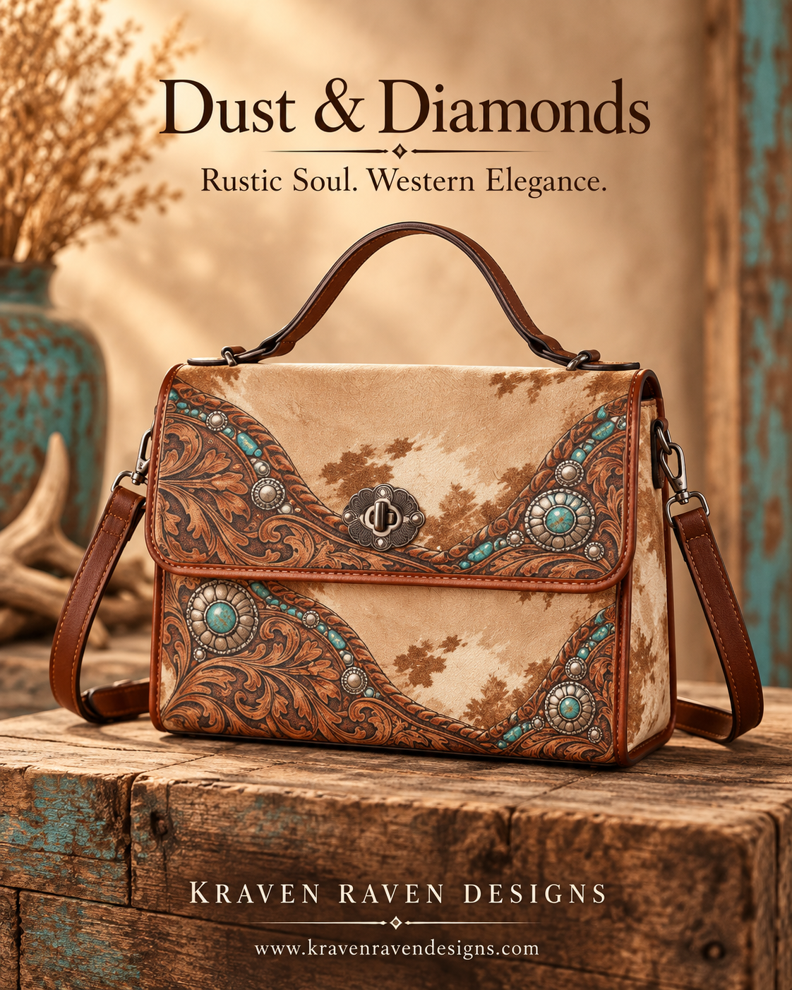 Dust & Diamonds Western Cowhide & Turquoise Satchel Handbag