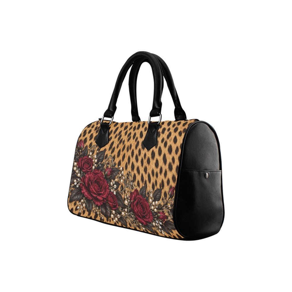 Wildly in Love Cheetah & Burgundy Rose Handbag