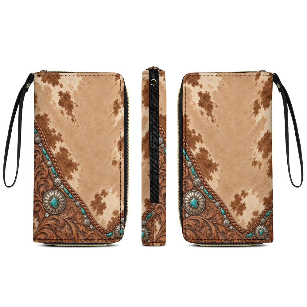 Dust & Diamonds Western Cowhide & Turquoise Print Wristlet Wallet